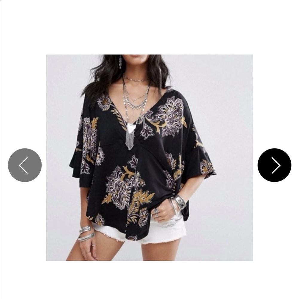 Free People Boho side tie flowy v back top Women's small paisley print